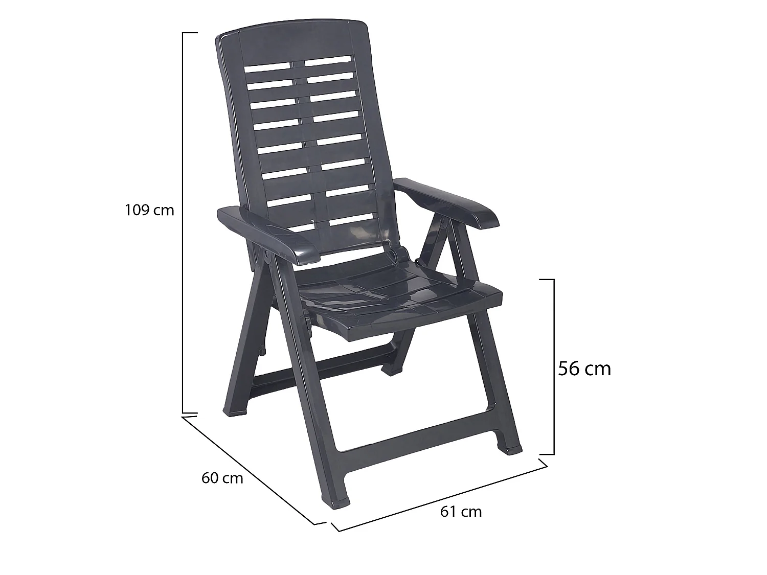 Sedia da Esterno Halsell, una Sedia Made in Italy, Nero Antracite, Schienale Reclinabile, Multiposizione