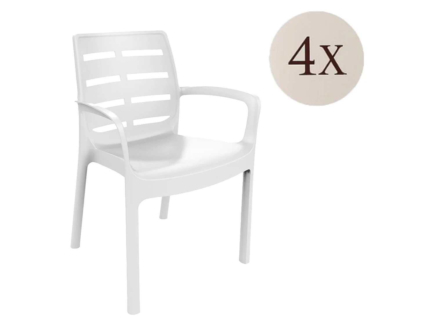 Sedia da Esterno Excel, 4 Sedie Made in Italy, Bianco, Impilabile, Finitura a Doghe