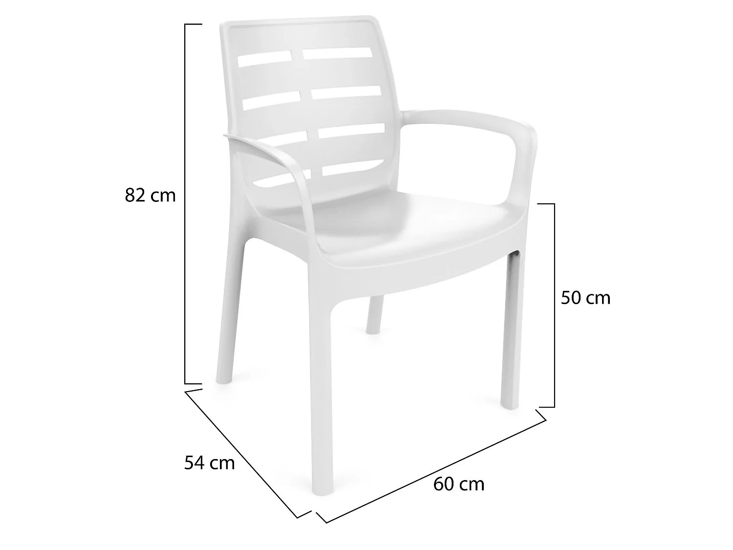 Sedia da Esterno Excel, 4 Sedie Made in Italy, Bianco, Impilabile, Finitura a Doghe