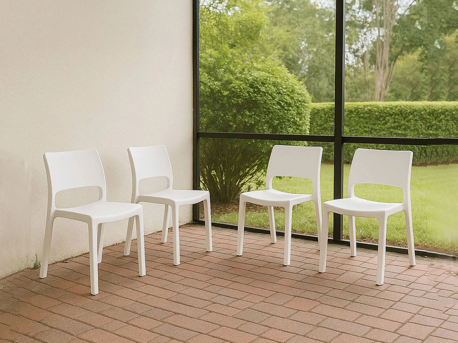 Chaise d'extérieur Zircone, 4 chaises Made in Italy, Blanc