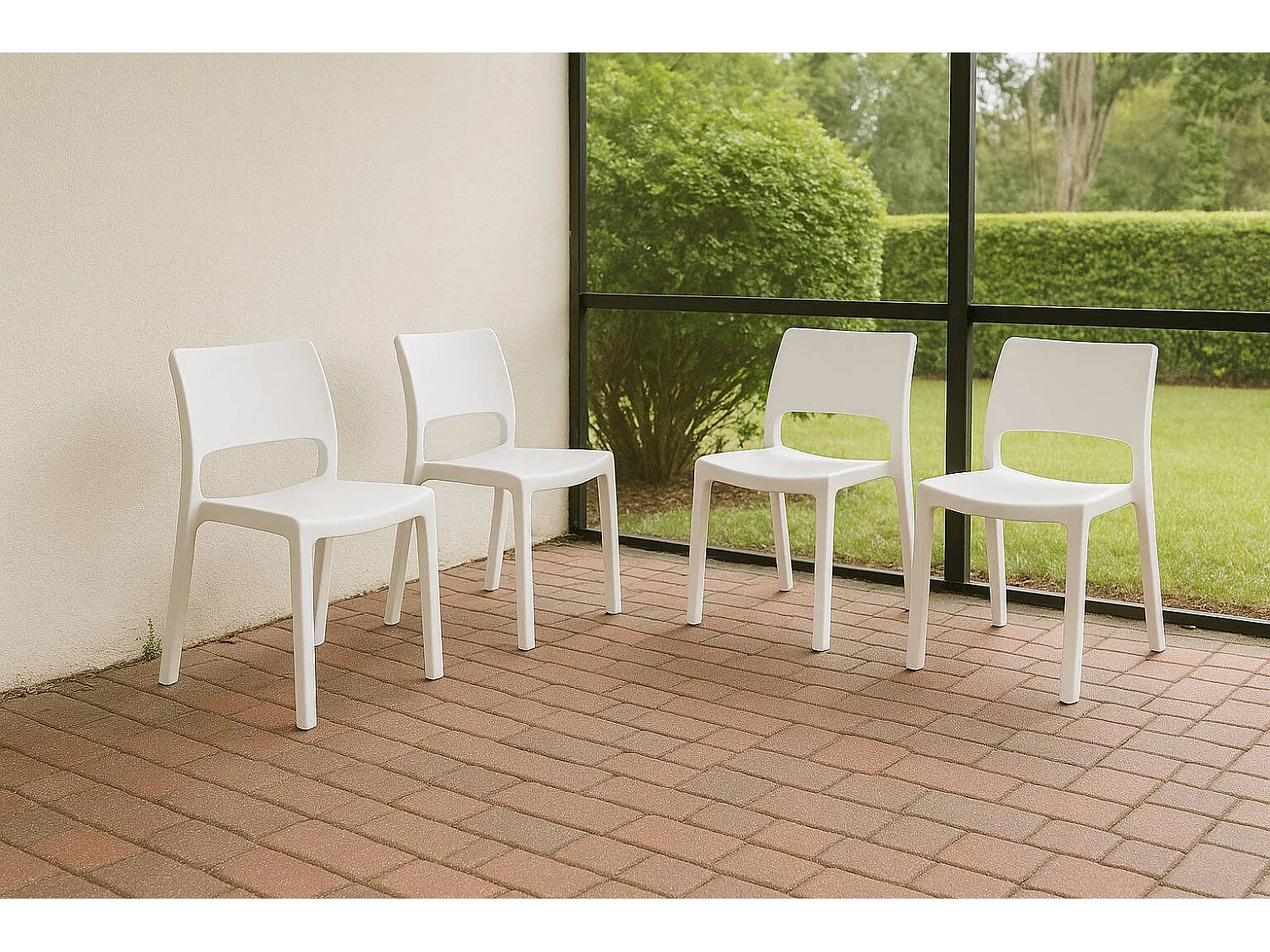 Chaise d'extérieur Zircone, 4 chaises Made in Italy, Blanc