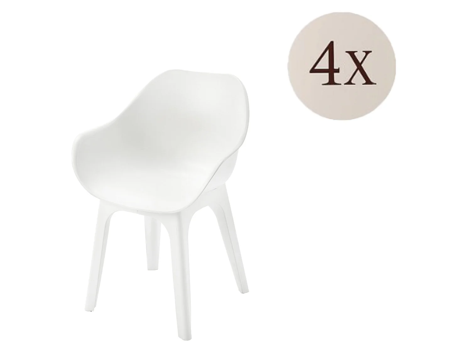 Sedia da Esterno Beachfield, 4 Sedie Made in Italy, Bianco, Finitura Liscia, Braccioli