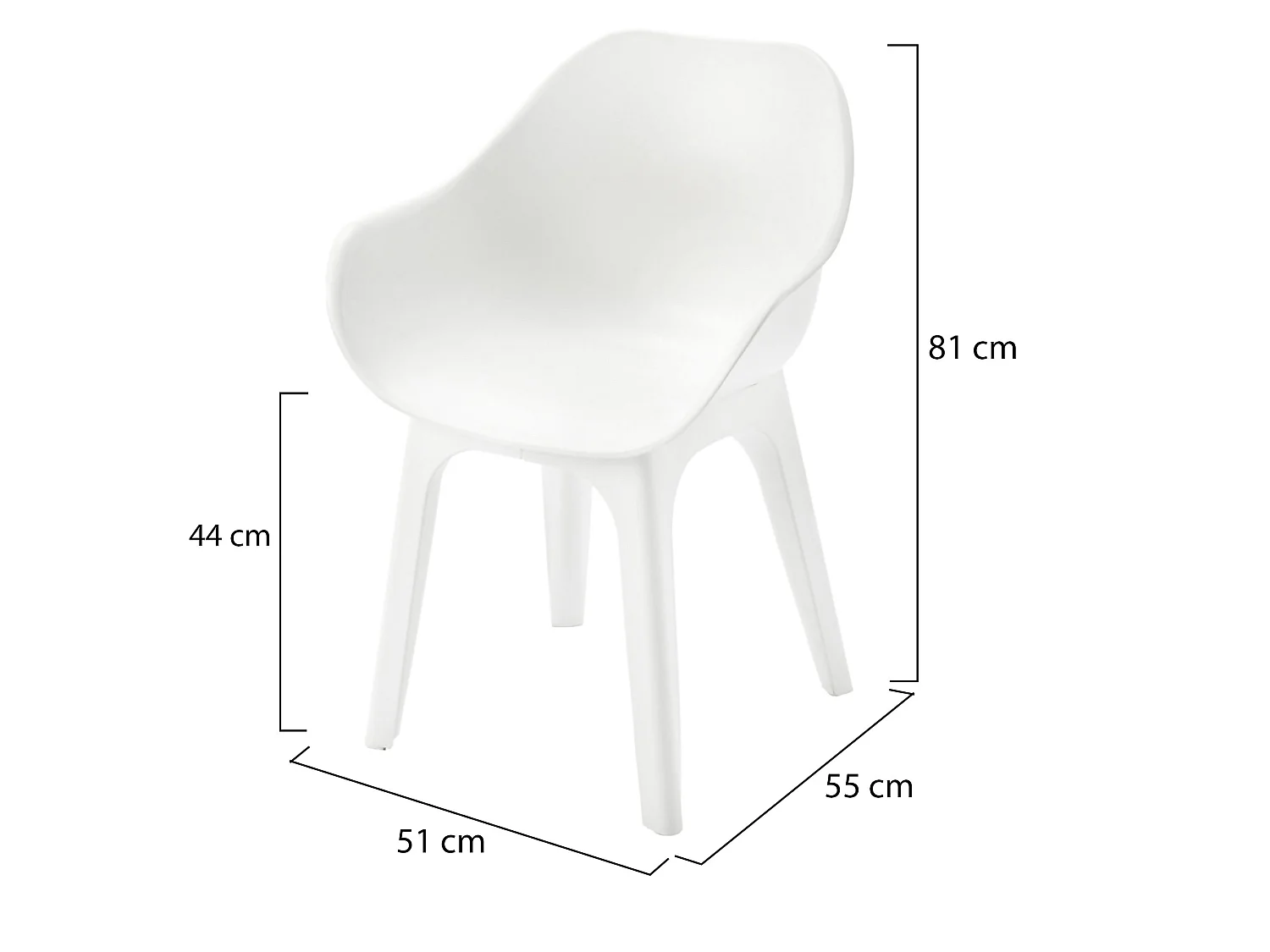 Sedia da Esterno Beachfield, 4 Sedie Made in Italy, Bianco, Finitura Liscia, Braccioli