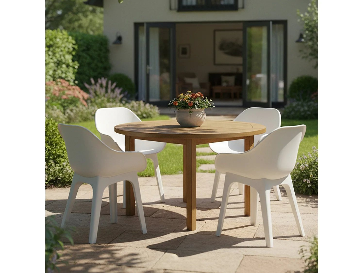 Sedia da Esterno Beachfield, 4 Sedie Made in Italy, Bianco, Finitura Liscia, Braccioli