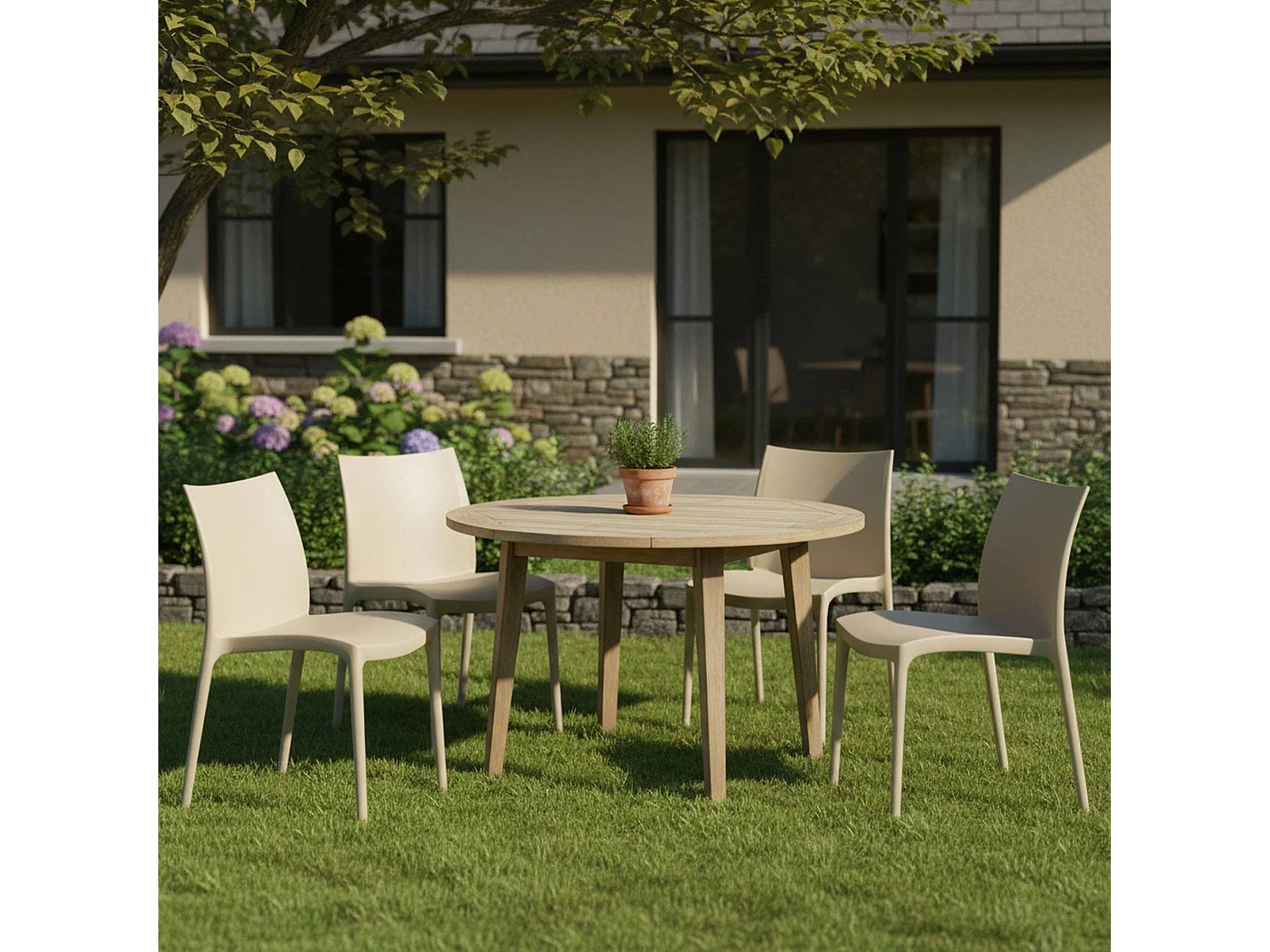 Sedia da Esterno Grover, 4 Sedie Made in Italy, Beige, Impilabile, Finitura Liscia