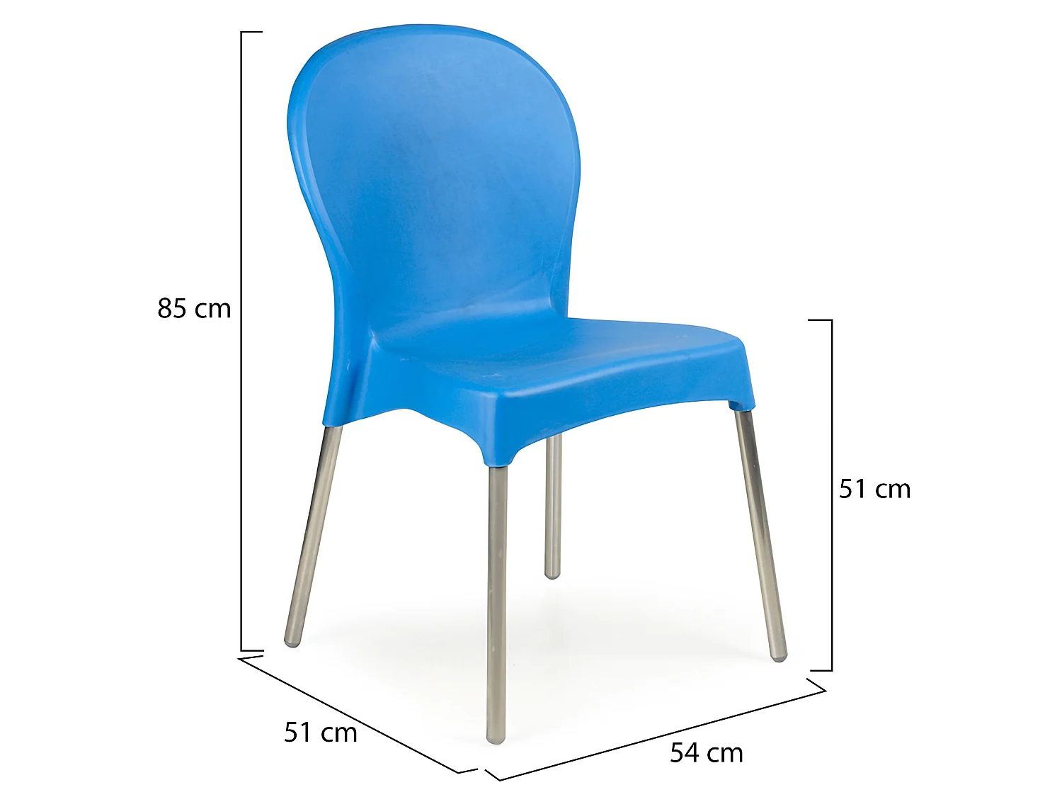 Sedia da Esterno Eclectic, 4 Sedie Made in Italy, Azzurro, Impilabile, Finitura Liscia