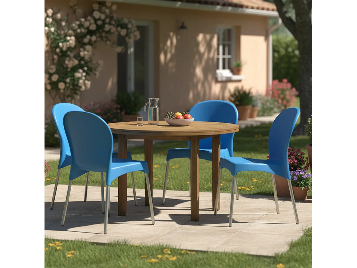 Sedia da Esterno Eclectic, 4 Sedie Made in Italy, Azzurro, Impilabile, Finitura Liscia