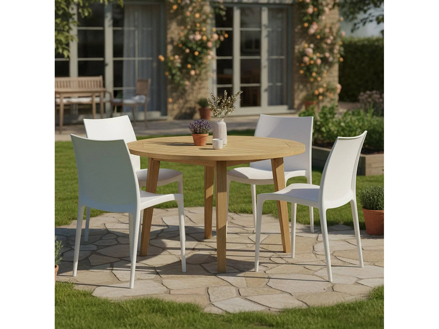 Sedia da Esterno Grover, 4 Sedie Made in Italy, Bianco, Impilabile, Finitura Liscia