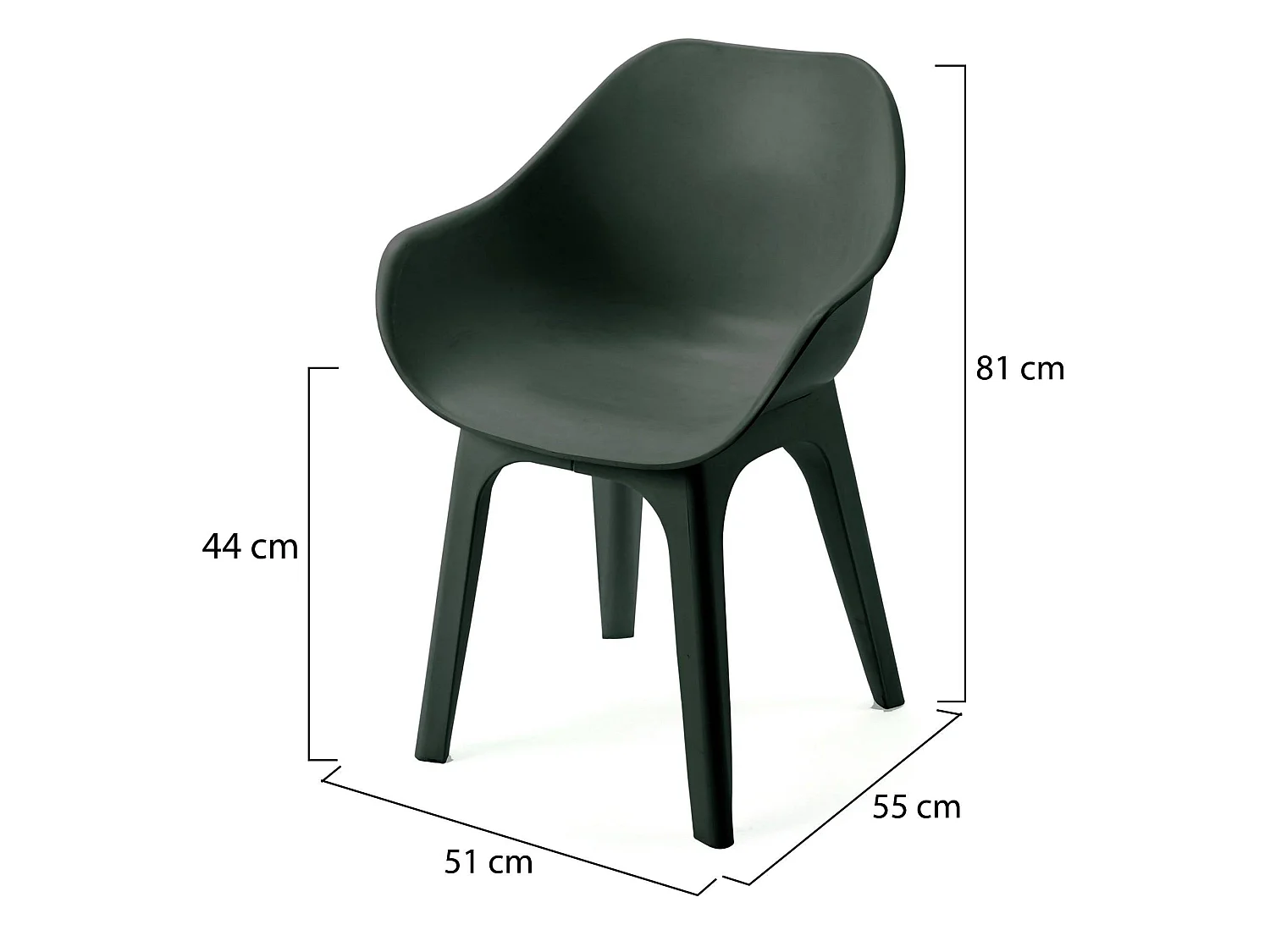 Sedia da Esterno Wesconnett, una Sedia Made in Italy, Nero Antracite, Finitura Liscia, Braccioli