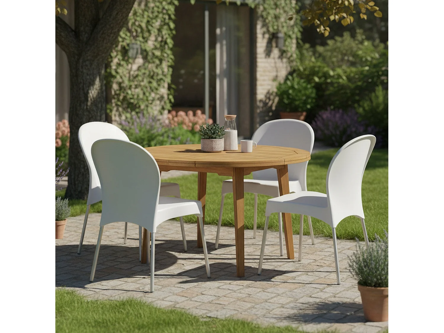 Sedia da Esterno Eclectic, 4 Sedie Made in Italy, Bianco, Impilabile, Finitura Liscia