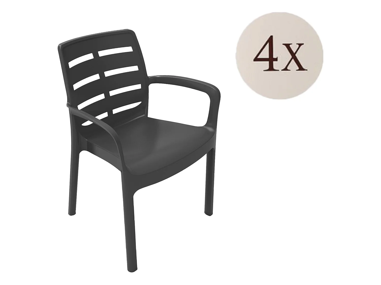 Sedia da Esterno Excel, 4 Sedie Made in Italy, Nero, Impilabile, Finitura a Doghe