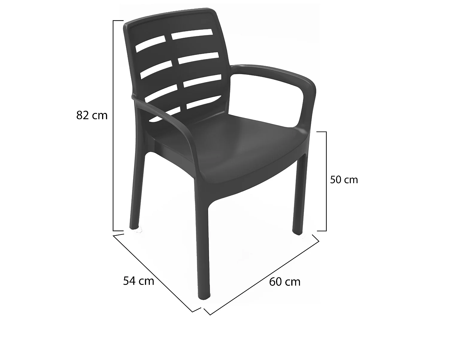 Sedia da Esterno Excel, 4 Sedie Made in Italy, Nero, Impilabile, Finitura a Doghe