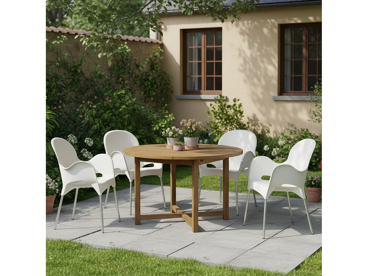 Sedia da Esterno Raimund, 4 Sedie Made in Italy, Beige, Impilabile, Finitura Liscia