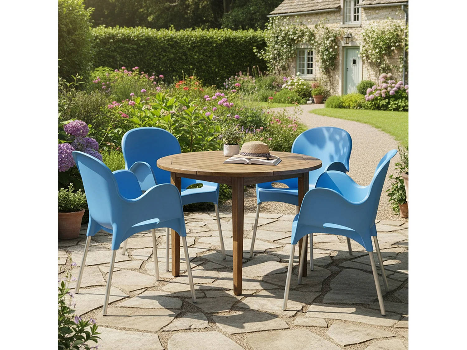 Sedia da Esterno Raimund, 4 Sedie Made in Italy, Azzurro, Impilabile, Finitura Liscia