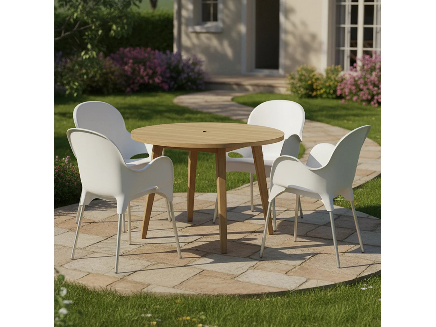 Sedia da Esterno Raimund, 4 Sedie Made in Italy, Bianco, Impilabile, Finitura Liscia