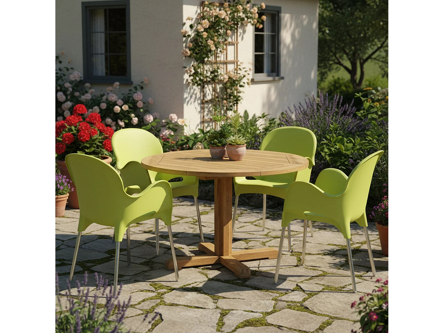 Sedia da Esterno Raimund, 4 Sedie Made in Italy, Verde, Impilabile, Finitura Liscia