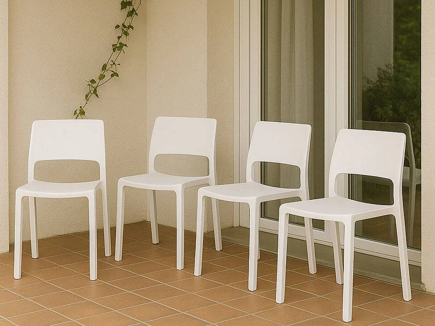 Buitenstoel Cereseto, 4 stoelen Made in Italy, wit, stapelbaar, draagvermogen 120 kg