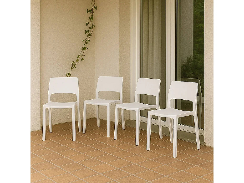 Buitenstoel Cereseto, 4 stoelen Made in Italy, wit, stapelbaar, draagvermogen 120 kg