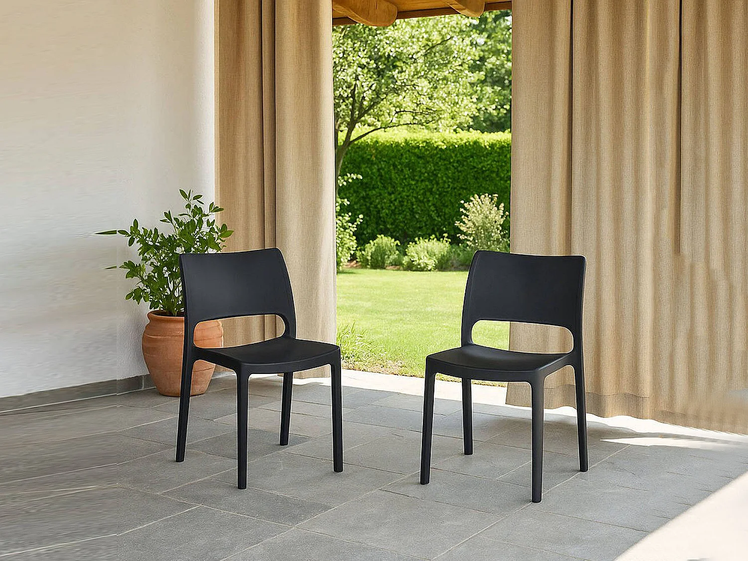 Chaises d'extérieur Cereseto, 2 chaises Made in Italy, Noir anthracite