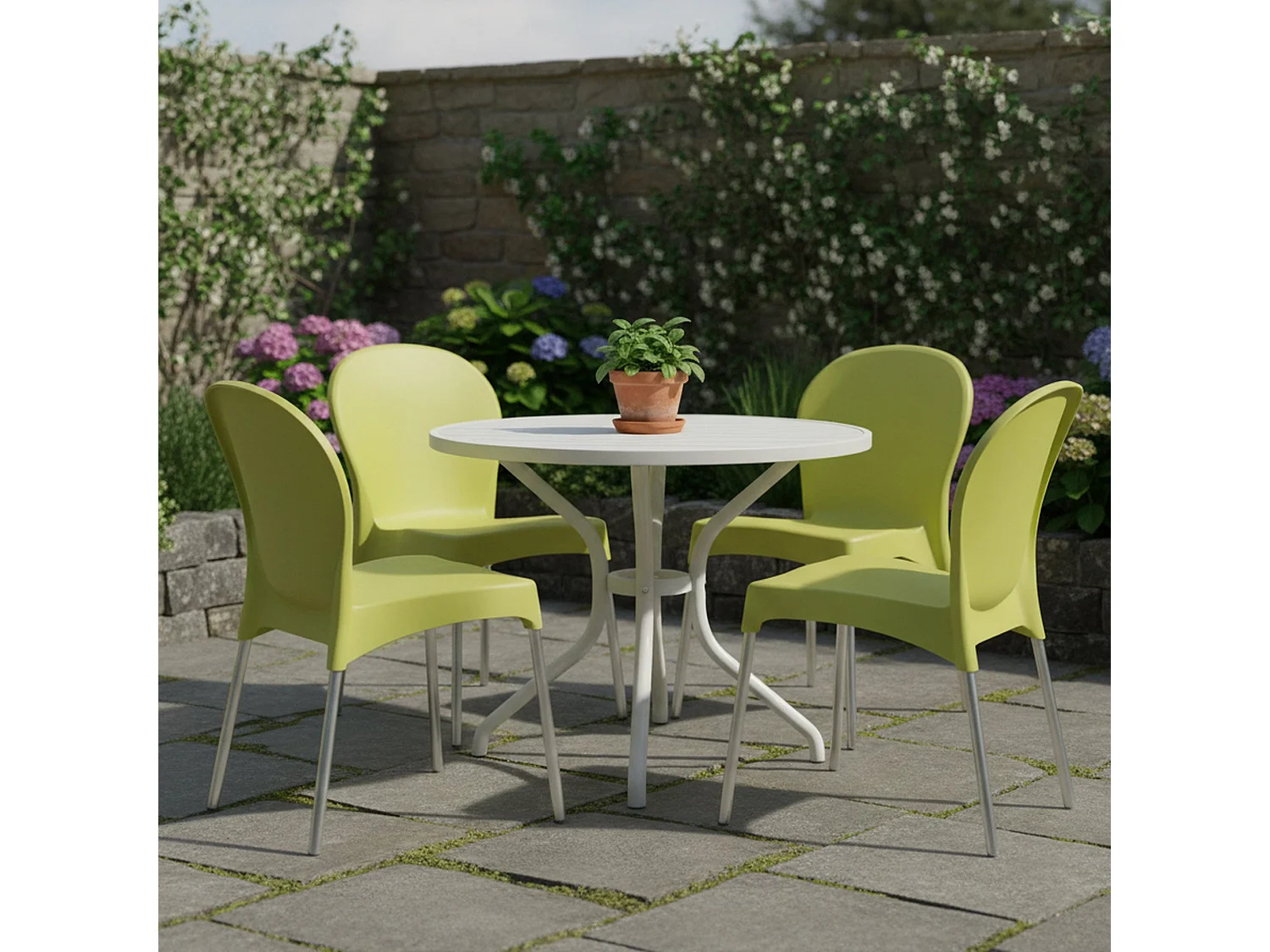 Sedia da Esterno Eclectic, 4 Sedie Made in Italy, Verde, Impilabile, Finitura Liscia