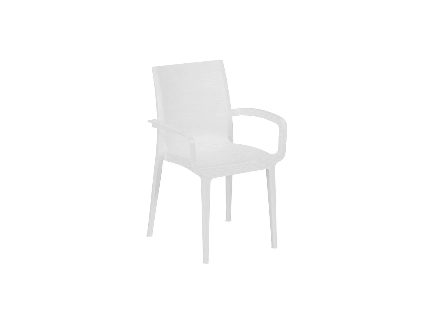 Silla de exterior Buono, una silla hecha en Italia, blanca, apilable, acabado efecto ratán