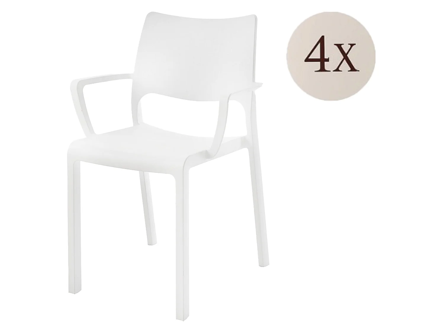 Sedia da Esterno Cambon, 4 Sedie Made in Italy, Bianco, Finitura Liscia, Braccioli