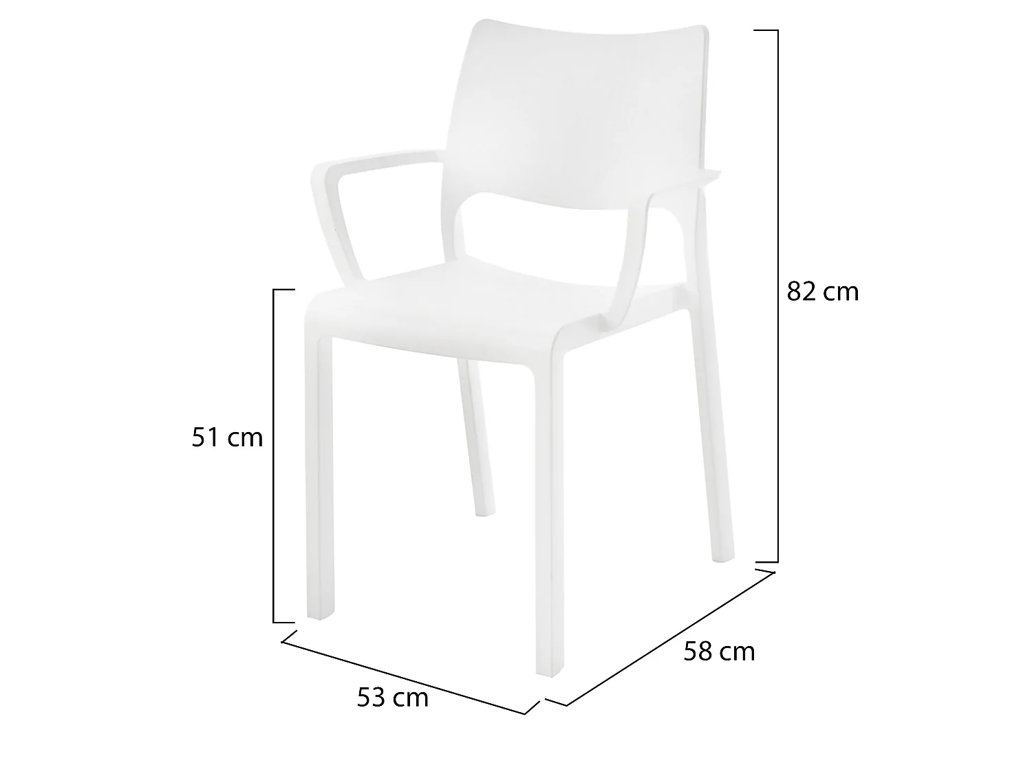 Sedia da Esterno Cambon, 4 Sedie Made in Italy, Bianco, Finitura Liscia, Braccioli
