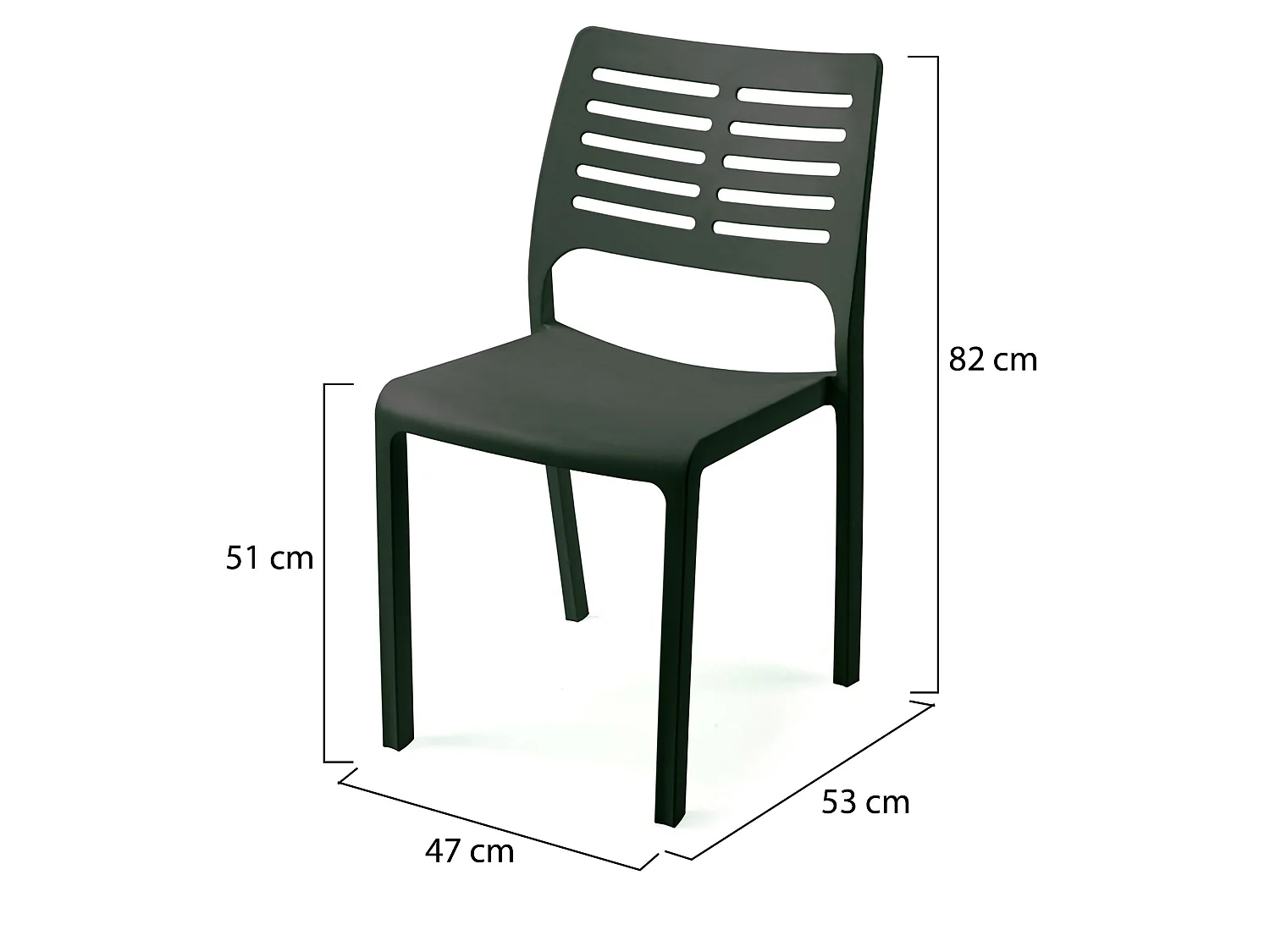 Sedia da Esterno Canoe, 4 Sedie Made in Italy, Nero Antracite, Impilabile, Finitura a Doghe
