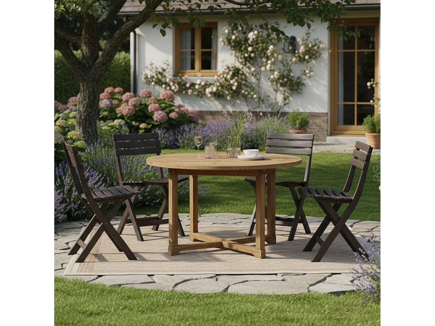Sedia da Esterno Jennie, 4 Sedie Made in Italy, Nero Antracite, Finitura a Doghe, Pieghevole