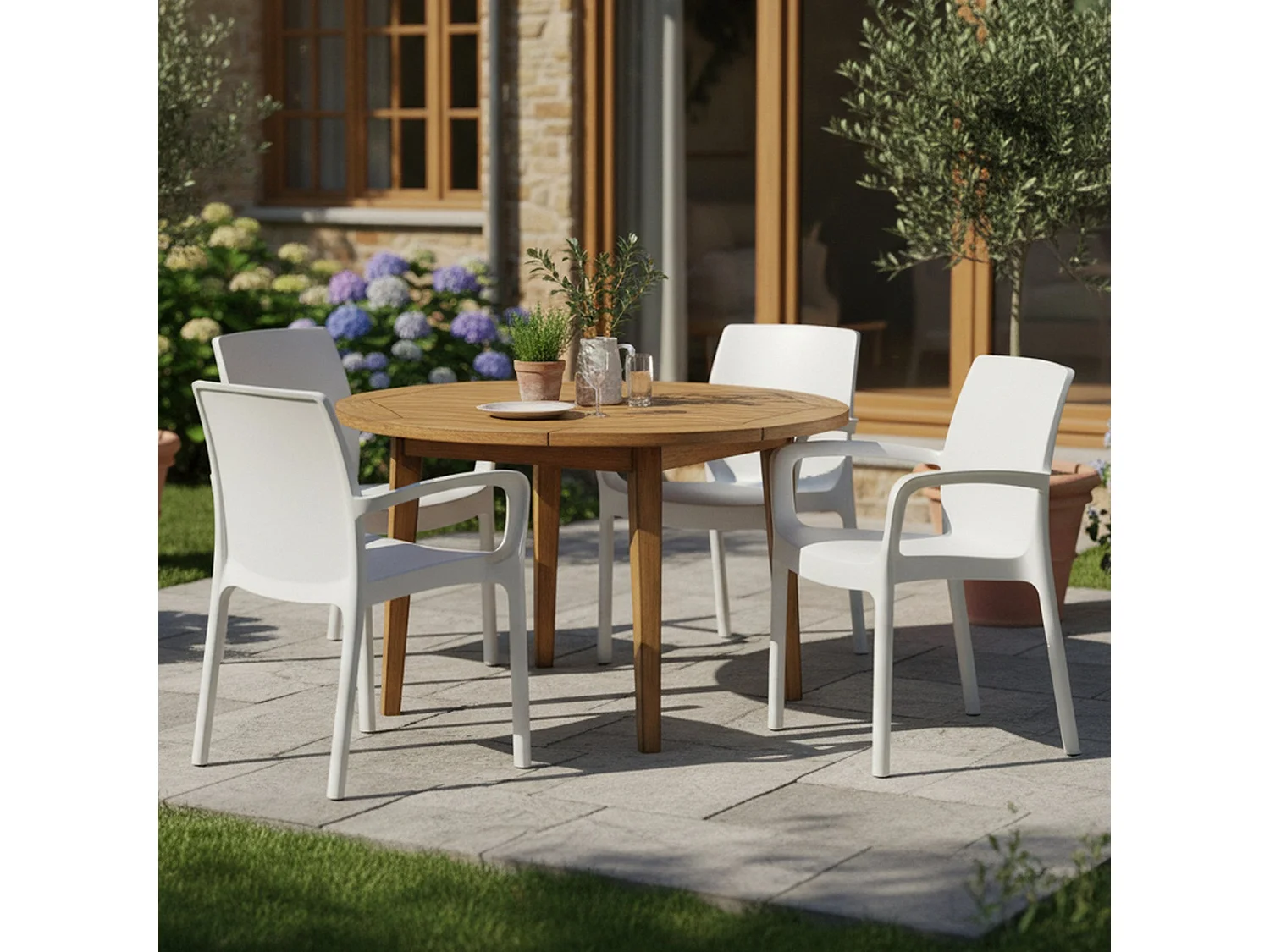 Sedia da Esterno Sapps, 4 Sedie Made in Italy, Bianco, Impilabile, Finitura Liscia
