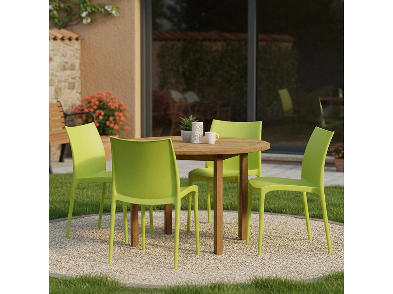 Sedia da Esterno Grover, 4 Sedie Made in Italy, Verde, Impilabile, Finitura Liscia