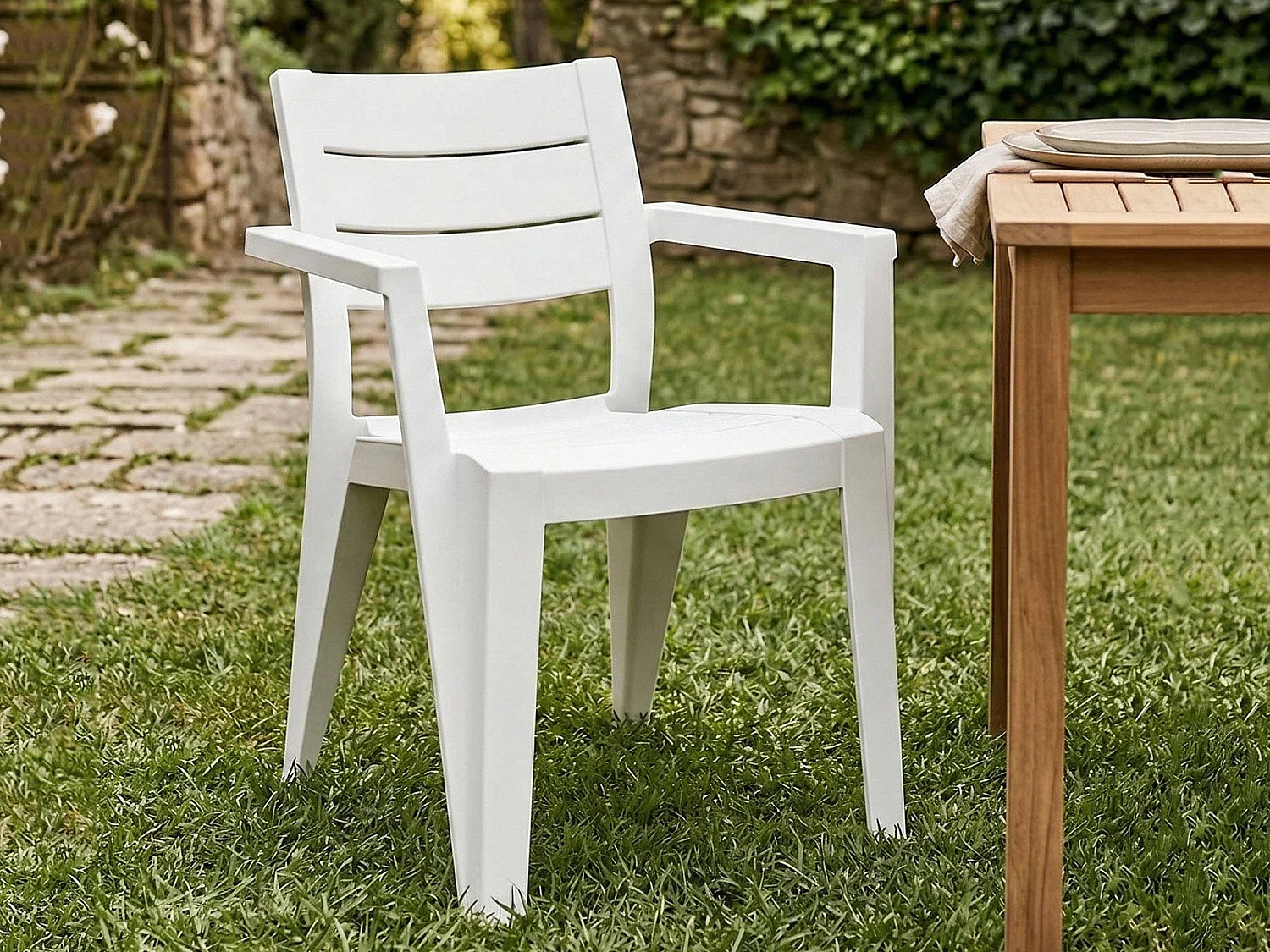 Silla de Exterior Courtenay, 6 Sillas, Blanco, Apilable, Estructura de Plástico