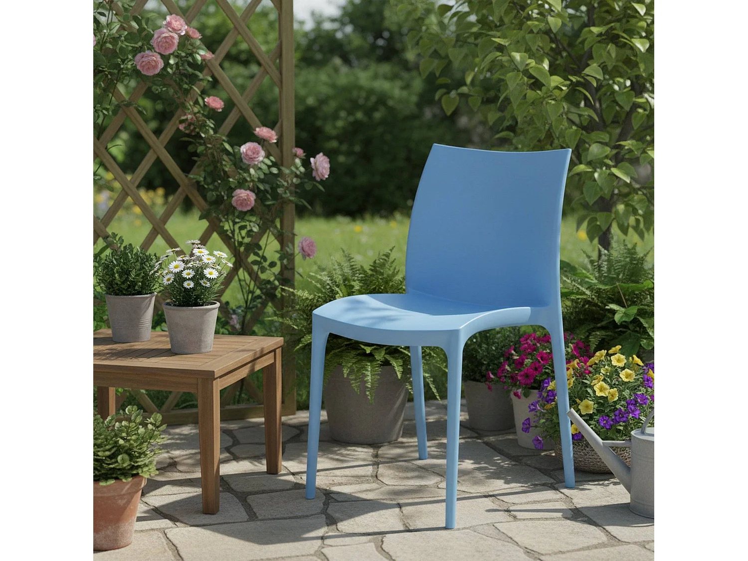 Sedia da Esterno Grover, una Sedia Made in Italy, Azzurro, Impilabile, Finitura Liscia