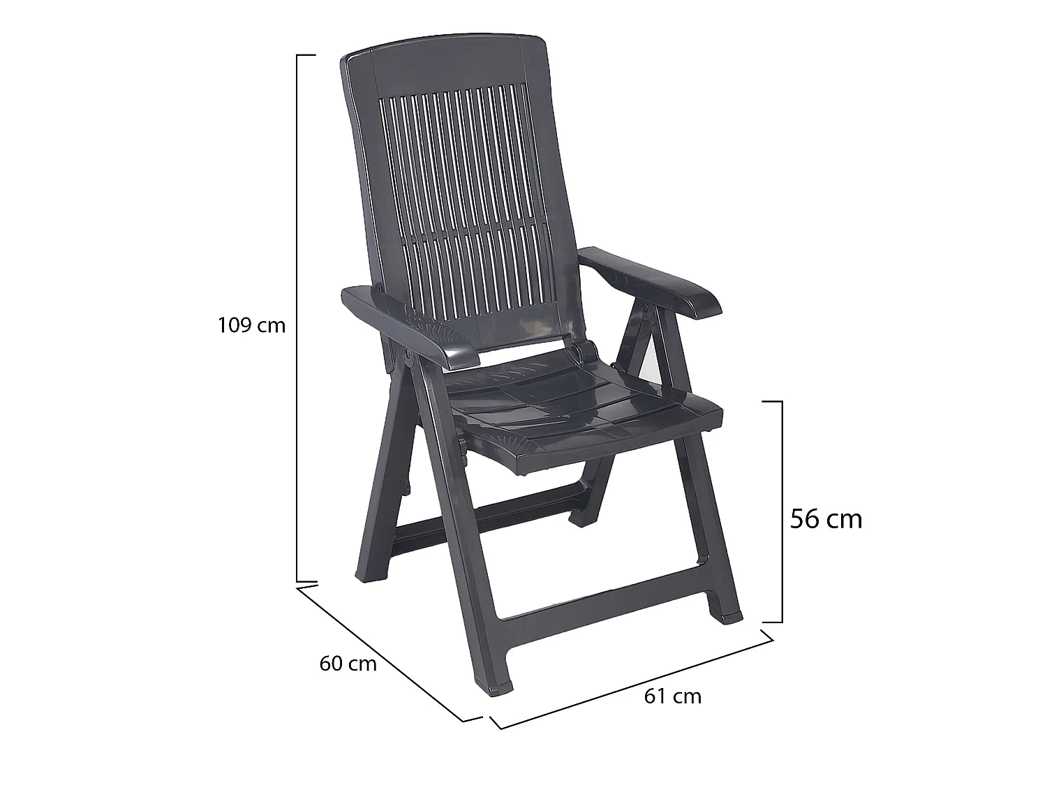 Sedia da Esterno Dozier, una Sedia Made in Italy, Nero Antracite, Schienale Reclinabile, Multiposizione