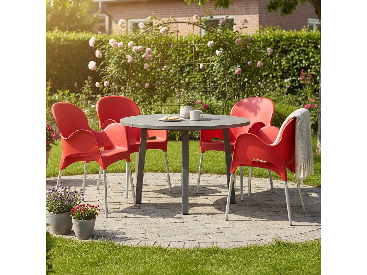 Sedia da Esterno Raimund, 4 Sedie Made in Italy, Rosso, Impilabile, Finitura Liscia