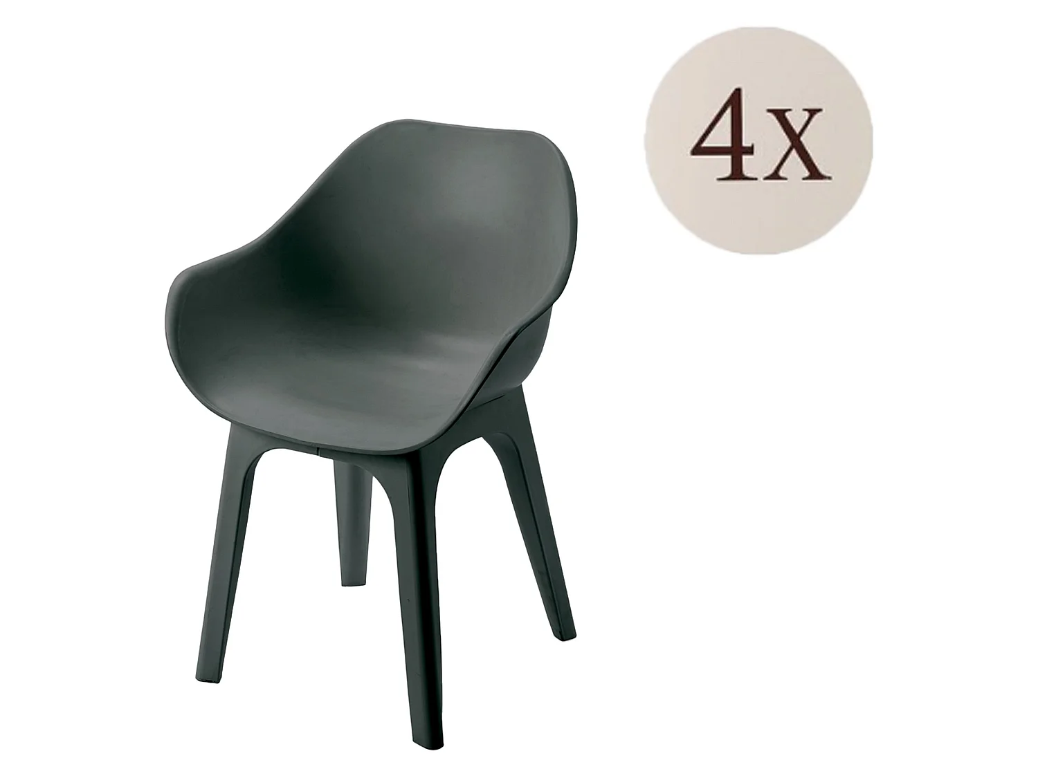 Sedia da Esterno Beachfield, 4 Sedie Made in Italy, Nero Antracite, Finitura Liscia, Braccioli