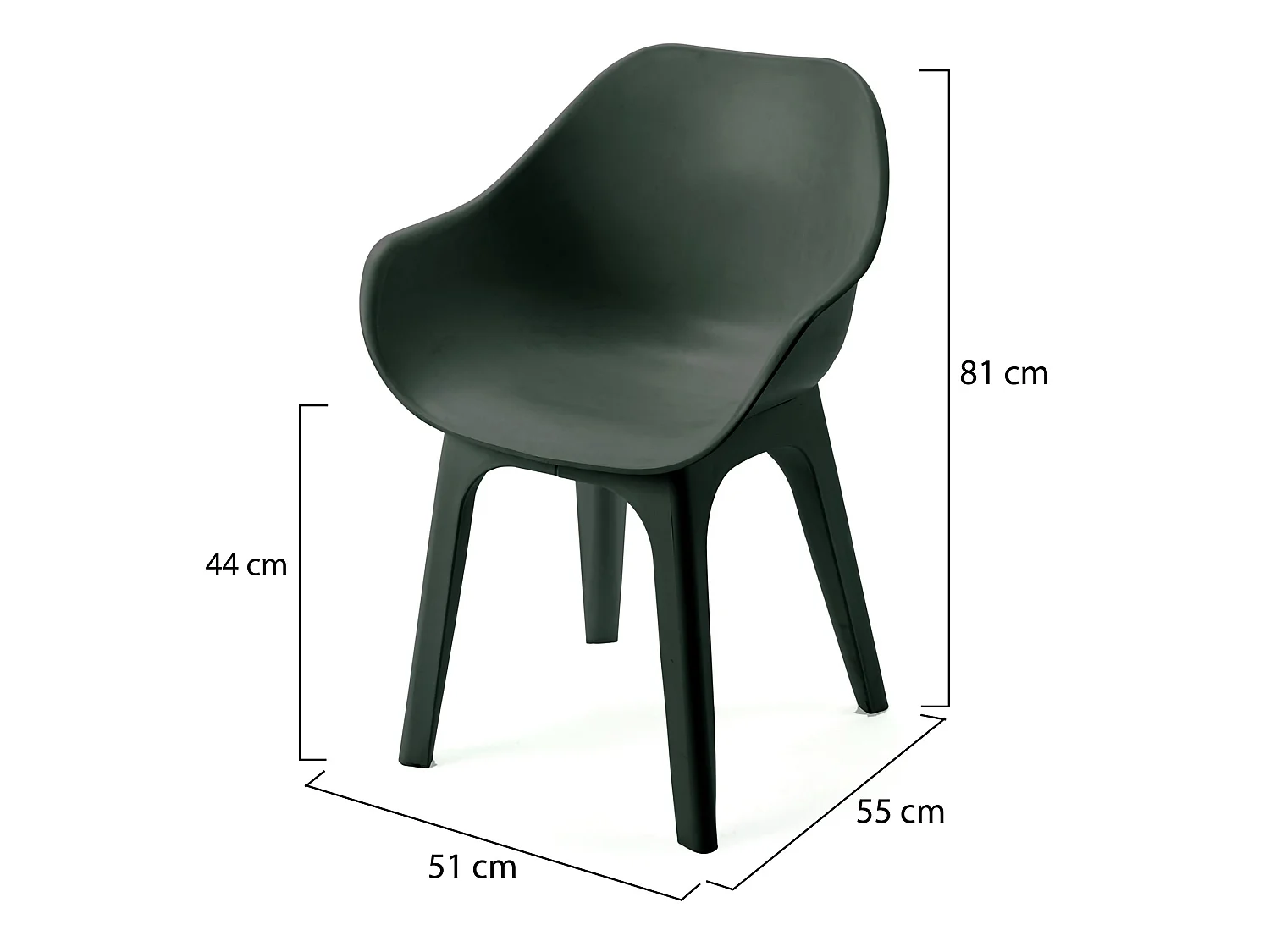 Sedia da Esterno Beachfield, 4 Sedie Made in Italy, Nero Antracite, Finitura Liscia, Braccioli