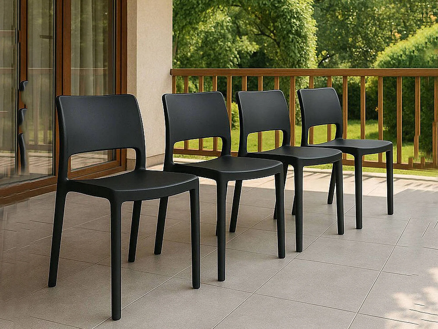 Cereseto buitenstoel, 4 stoelen gemaakt in Italië, antracietgrijs, stapelbaar, draagvermogen 120 kg
