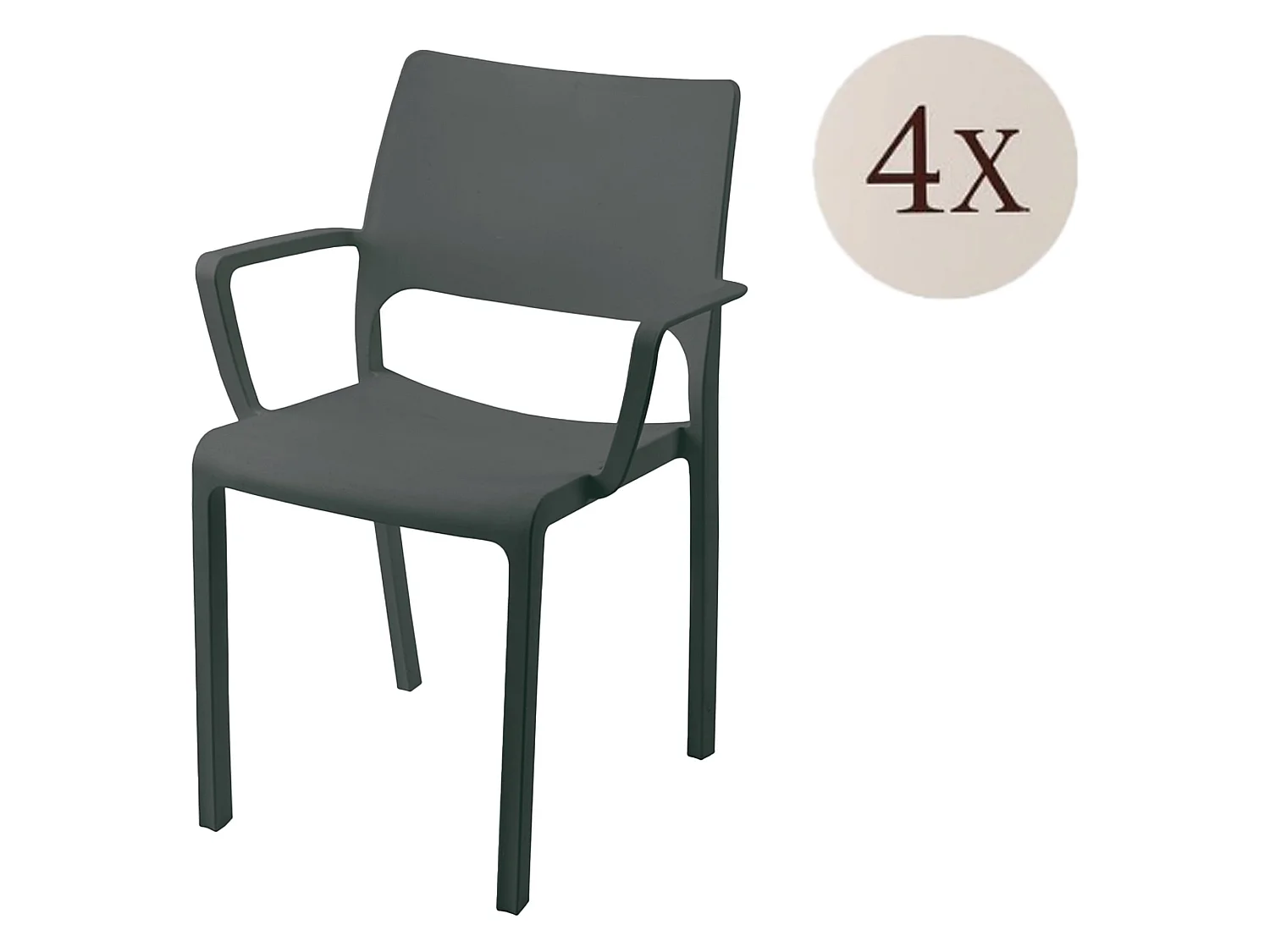 Sedia da Esterno Cambon, 4 Sedie Made in Italy, Nero Antracite, Finitura Liscia, Braccioli