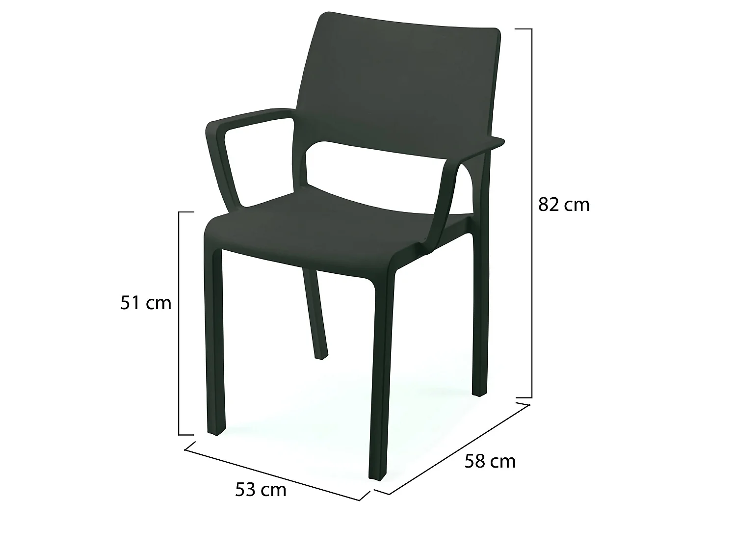 Sedia da Esterno Cambon, 4 Sedie Made in Italy, Nero Antracite, Finitura Liscia, Braccioli