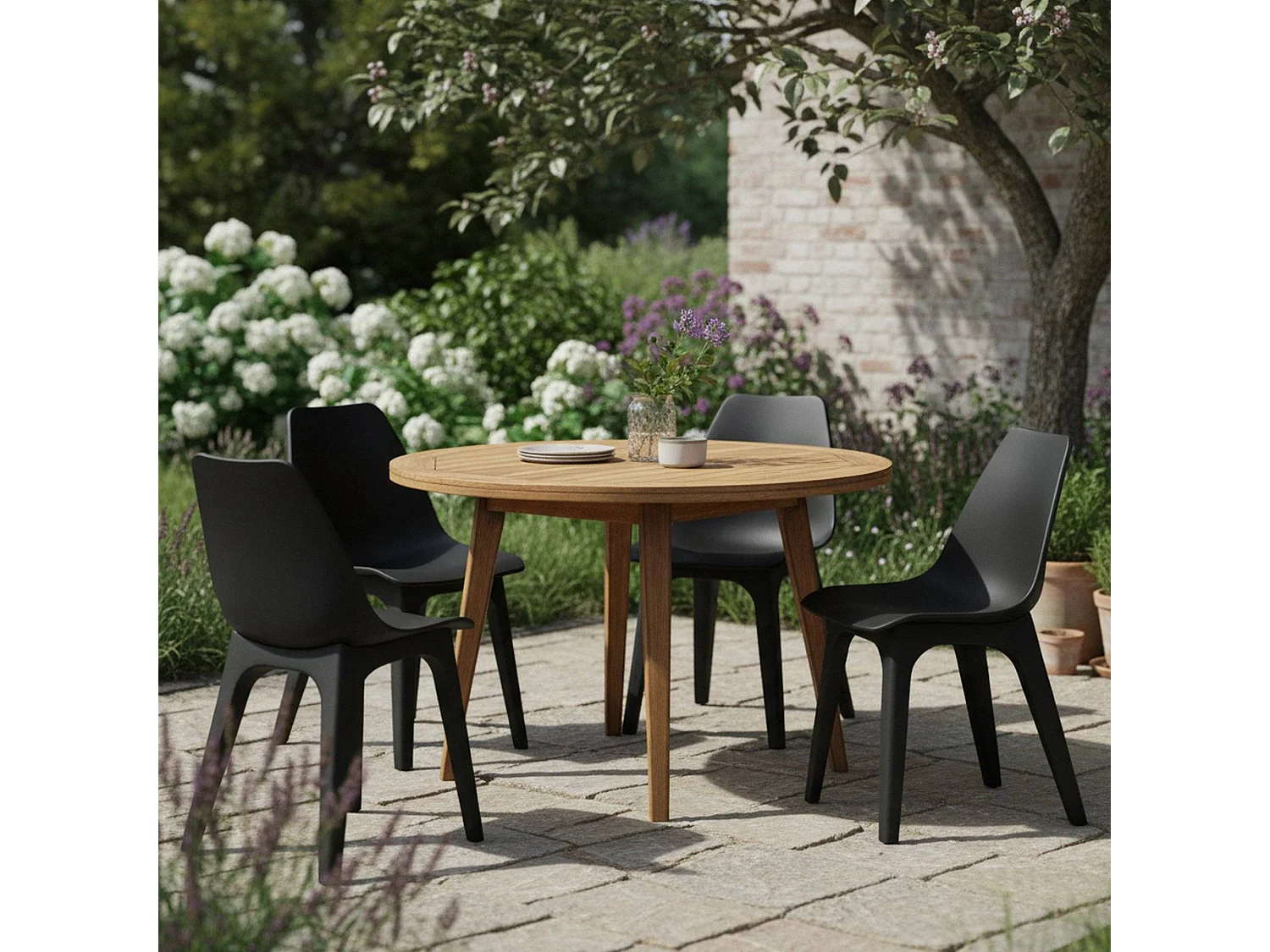 Sedia da Esterno Montivilla, 4 Sedie Made in Italy, Nero Antracite, Finitura Liscia, Peso Supportato 120 kg