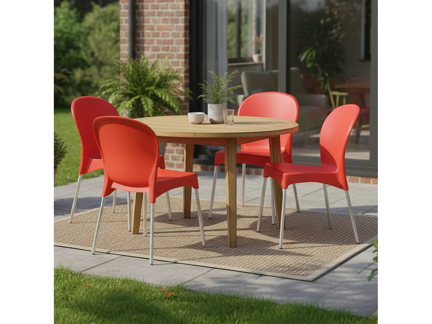 Sedia da Esterno Eclectic, 4 Sedie Made in Italy, Rosso, Impilabile, Finitura Liscia