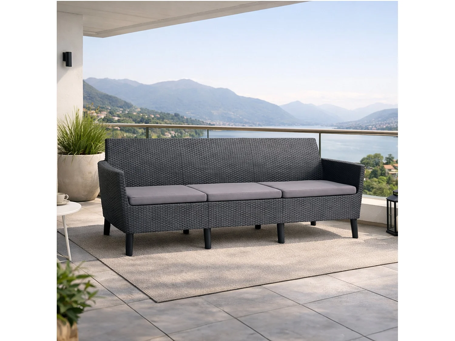Winnipeg buitensofa, 3-zits, 187x67 cm antracietzwart, uv-bestendig, armleuningen
