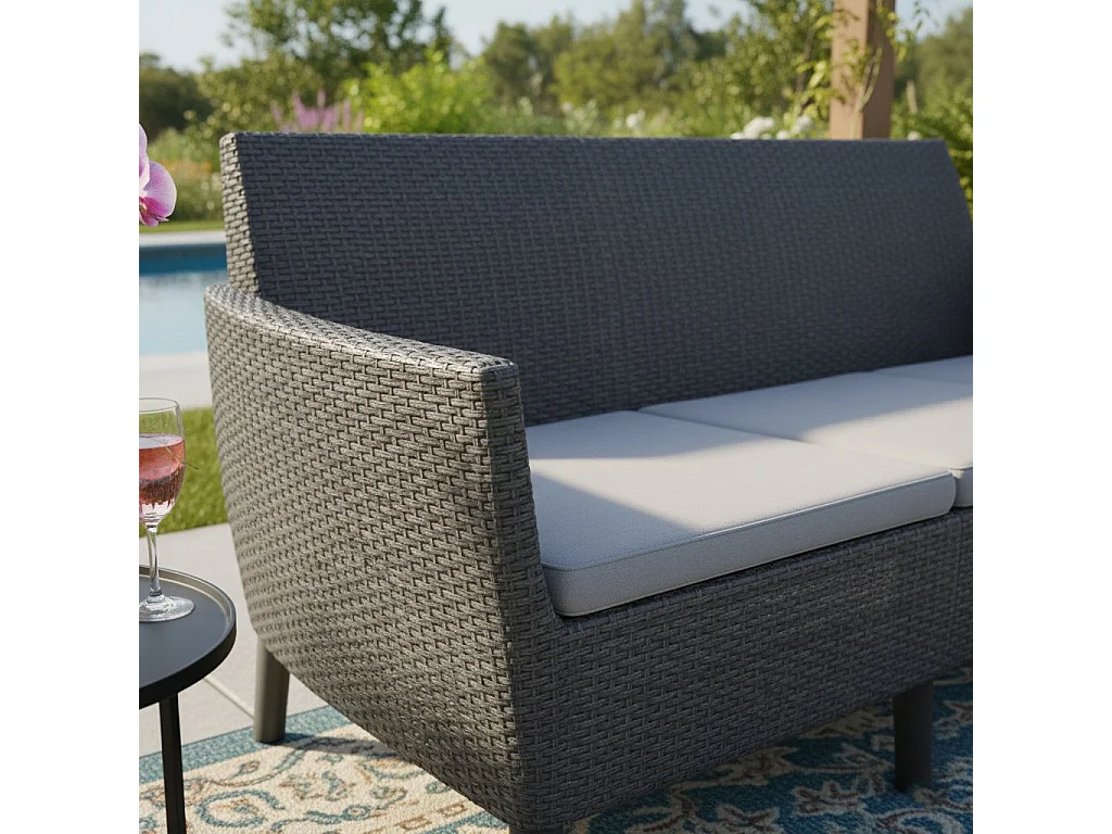 Winnipeg buitensofa, 3-zits, 187x67 cm antracietzwart, uv-bestendig, armleuningen
