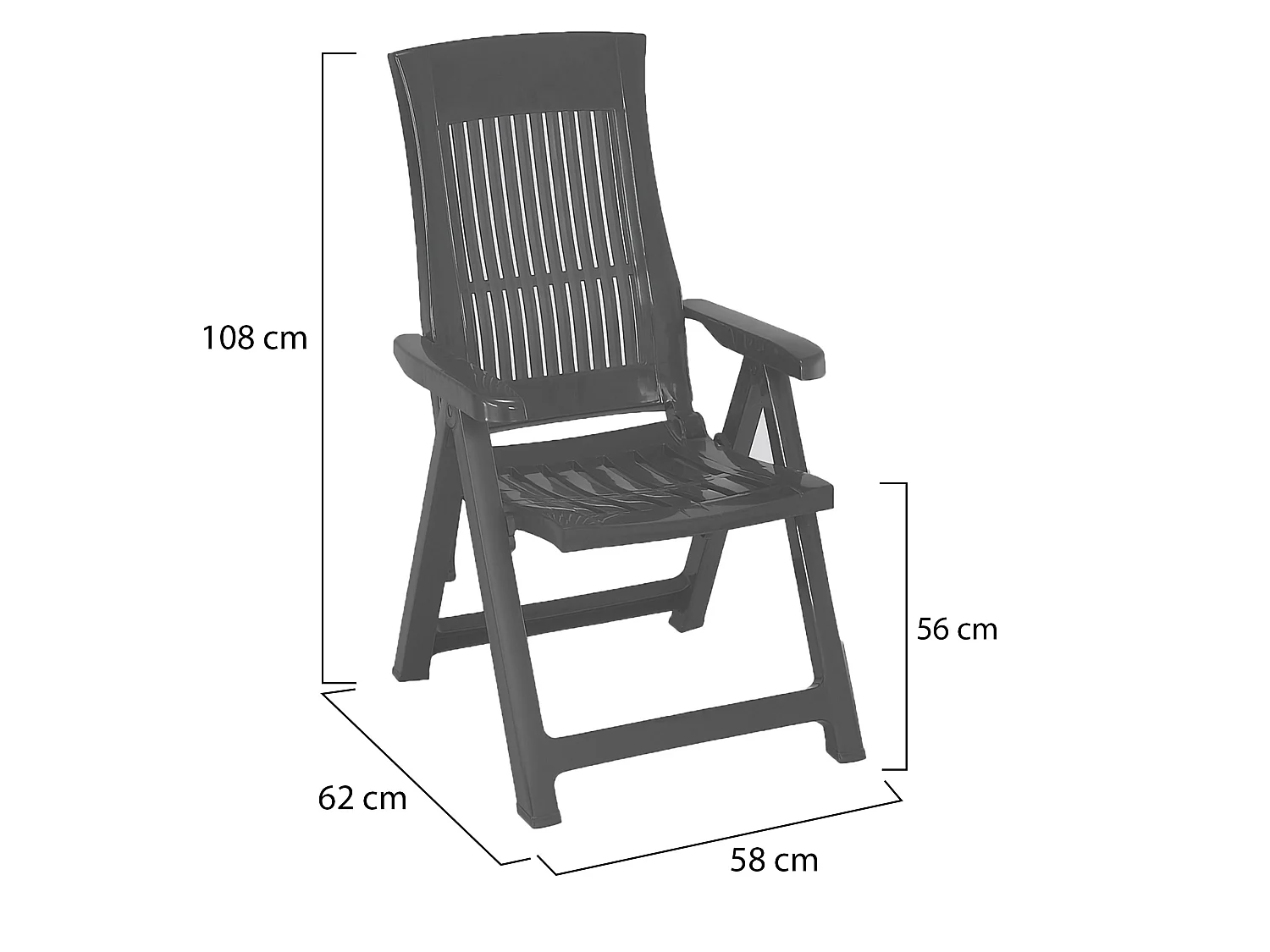 Sedia da Esterno Heflin, una Sedia Made in Italy, Nero Antracite, Schienale Reclinabile, Multiposizione