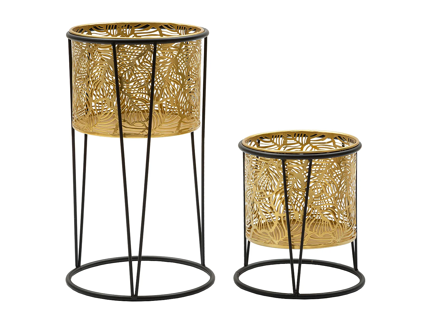 Vaso Ilul, set 2 Vasi, Portavasi Rimovibili, oro, Colore Struttura Nero, Diametro Vaso Grande: 20, Vaso Piccolo: 18 cm