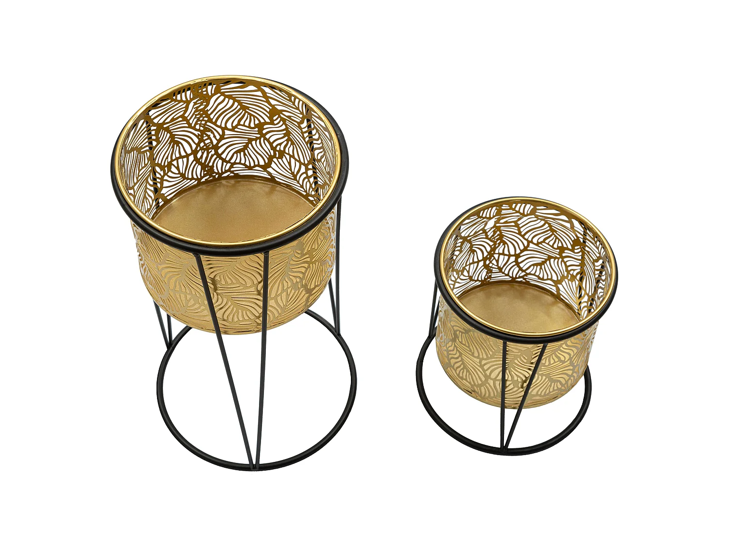 Vaso Ilul, set 2 Vasi, Portavasi Rimovibili, oro, Colore Struttura Nero, Diametro Vaso Grande: 20, Vaso Piccolo: 18 cm
