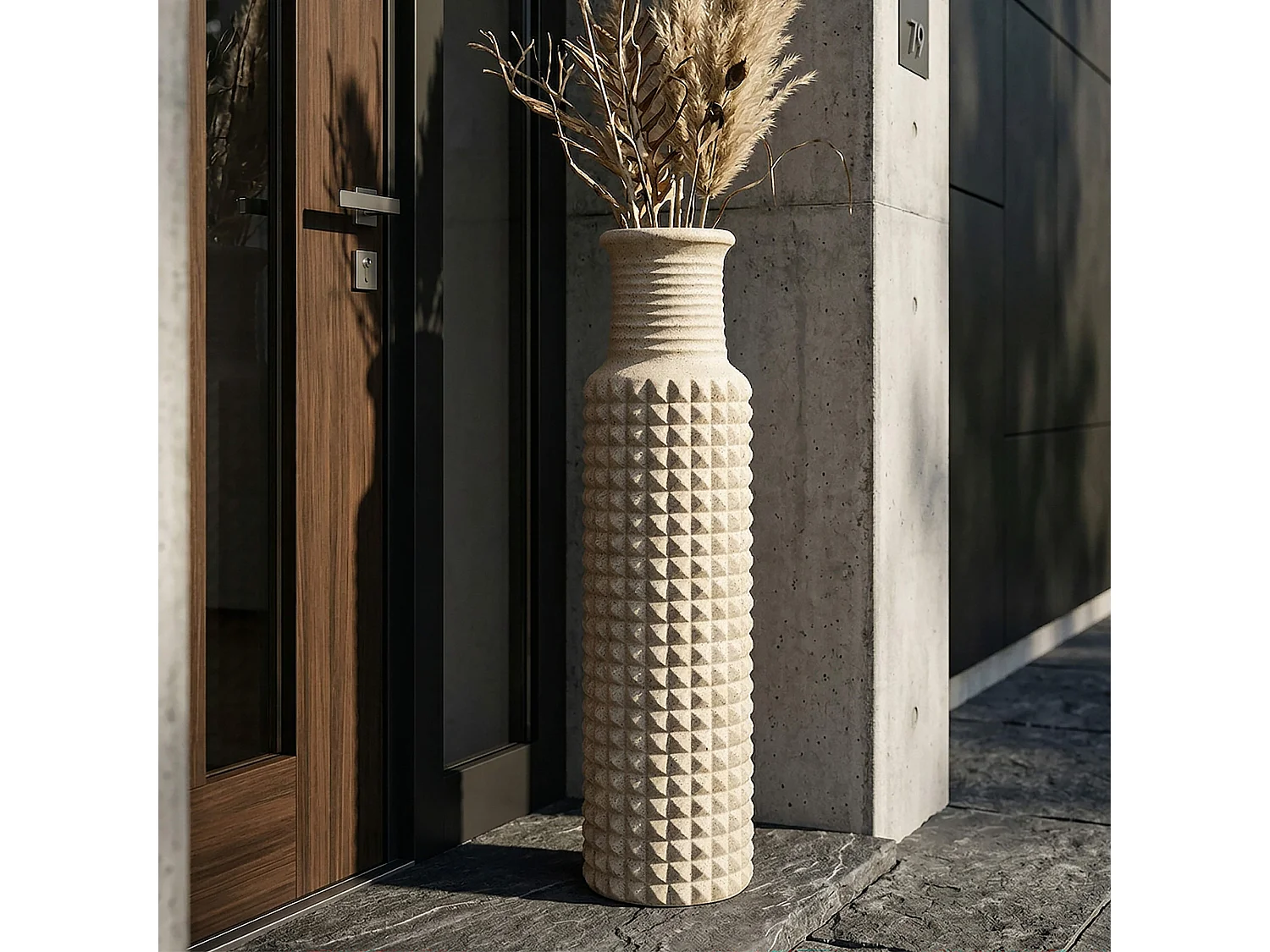 Vase Fatenoti, Finition Effet Sable, Beige, Diamètre 18 cm