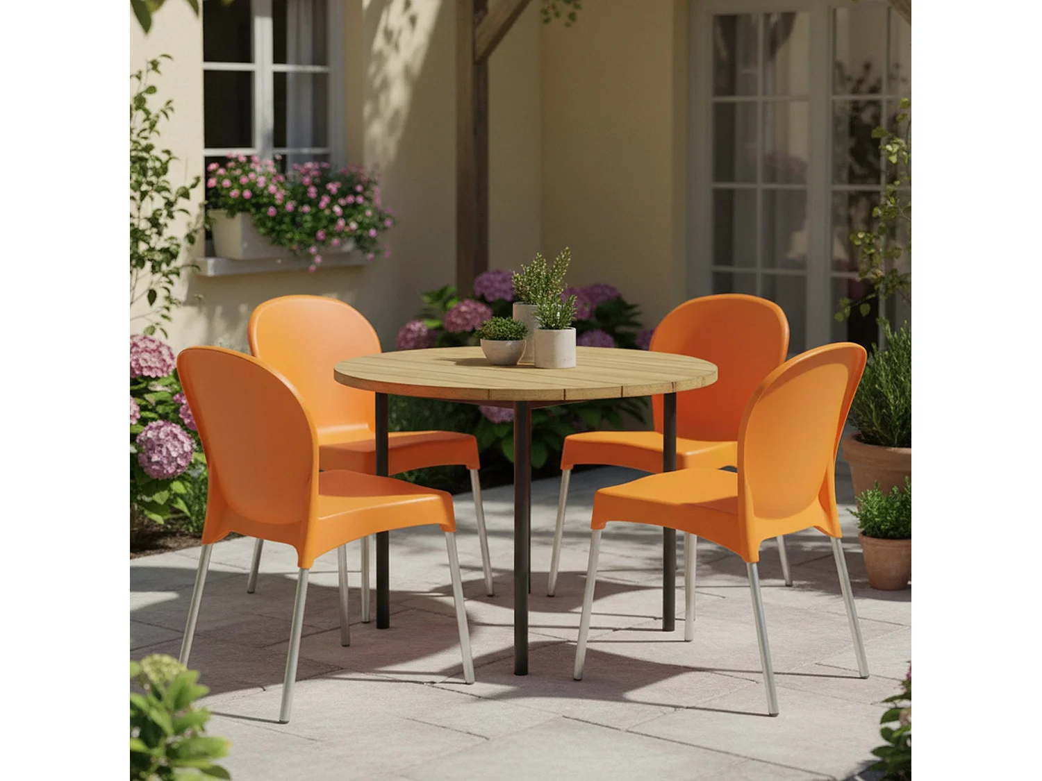 Sedia da Esterno Eclectic, 4 Sedie Made in Italy, Arancione, Impilabile, Finitura Liscia