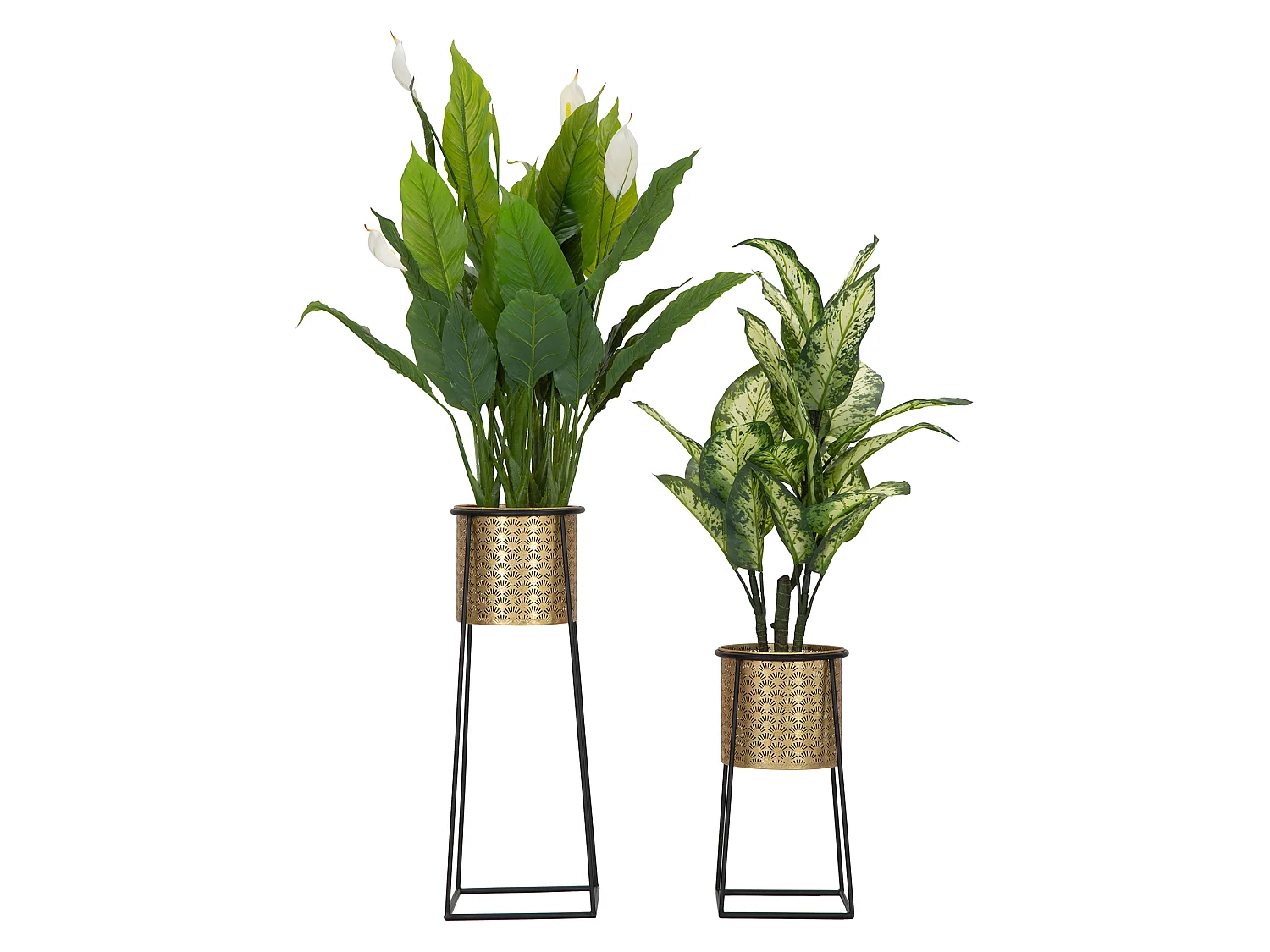 Vaso Tikal, set 2 Vasi, Portavasi Rimovibili, oro, Colore Struttura Nero, Diametro Vaso Grande: 22, Vaso Piccolo: 20 cm